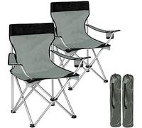 BAKAJI Pareja Plegable Sillas de Camping con Bolsa Camping Mar Silla de Playa Pesca al Aire Libre de poliéster y Acero Inoxidable con Compartimento de Puerta Bebidas y Smartphones (Gris)