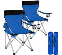 BAKAJI Pareja Plegable Sillas de Camping con Bolsa Camping Mar Silla de Playa Pesca al Aire Libre de poliéster y Acero Inoxidable con Compartimento de Puerta Bebidas y Smartphones (Azul)