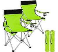 BAKAJI Pareja Plegable Sillas de Camping con Bolsa Camping Mar Silla de Playa Pesca al Aire Libre de poliéster y Acero Inoxidable con Compartimento de Puerta Bebidas y Smartphones (Verde)