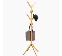 BAKAJI - Perchero de diseño de pie de Madera de Pino con 8 Ganchos para Colgar Ropa y Base con 4 Patas de 58 x 58 x 175 cm (Natural)