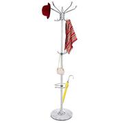 BAKAJI Perchero de diseño de pie de suelo de metal con 16 ganchos colgadores de ropa paragüero y base de mármol, tamaño 37 x 37 x 176 cm (blanco)