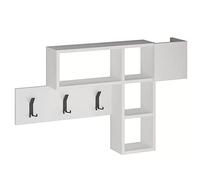 BAKAJI Perchero de Pared con 9 Ganchos Colgantes Ropa y estantería estantería 3 estantes de Madera MDF Bicolor diseño Moderno, Dimensiones 99,5 x 61 x 15 cm (Blanco)