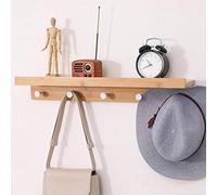 BAKAJI Perchero de Pared de Madera de bambú con 5 Ganchos colgadores de Ropa y Estante de Almacenamiento. Dimensiones: 61 x 12 x 9,5 cm. Color bambú Natural