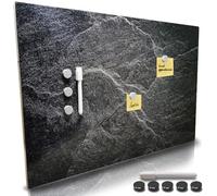 BAKAJI Pizarra magnética grabable y borrable de pared, pizarra con 5 imanes y 1 rotulador, tablero de notas de pared, ideal para cocina, salón, entrada, 60 x 40 cm (mármol negro)