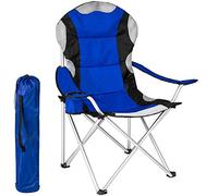 BAKAJI Plegable Silla de Camping Acolchada con Bolsa de Camping Silla de mar Playa de Pesca al Aire Libre de Acero y poliéster con Compartimento de Puerta Bebidas y teléfono Inteligente (Azul)