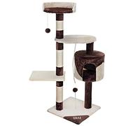 BAKAJI Poste rascador de árbol Gatos en Sisal y Parque de Juegos de Peluche Gato con rasguños de Cama Postes y 3 Cubiertas Dimensiones 112 x 67 x 55 cm Color Crema y marrón