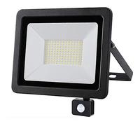 BAKAJI Proyector LED para exteriores con sensor de movimiento PIR ajustable 100W, luz blanca 6000K ultra brillante 8000Lm, lámpara foco delgado para jardín, luz de seguridad, focos impermeables IP65