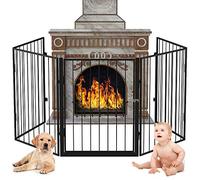 Bakaji Puerta de protección de Chimenea para Perros y niños, Valla divisoria con Puerta, Longitud 3 m, 5 módulos Plegables de Acero, Color Negro, Estructura Plegable, Ahorro de Espacio