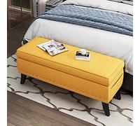 BAKAJI Puf baúl Banco contenedor Reposapiés Dormitorio tapizado Tejido Rectangular Suave Espacioso sofá Almacenamiento Plegable Estructura Madera espaciosa 80 x 45 cm (ocro)