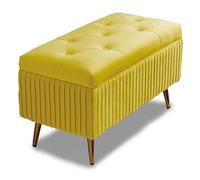 BAKAJI Puf - Baúl para banco de almacenamiento, reposapiés, dormitorio, revestimiento de terciopelo rectangular, suave, espacioso, para almacenamiento, extraíble, acolchado, estructura de madera grande (ocra)