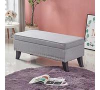 BAKAJI Puf - Baúl para Banco y reposapiés, para Dormitorio, Revestimiento de Tela, Rectangular, Suave, Espacioso, con Estructura de Madera, 80 x 45 cm (Gris)