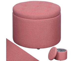 BAKAJI Puf contenedor con Revestimiento de Tela de Lino Color Rosa, reposapiés con 12 Compartimentos Interiores, para Guardar Zapatos, Taburete, cómodo Acolchado, Organizador para Zapatos y Objetos