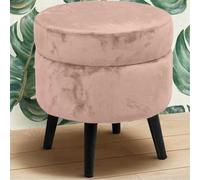 BAKAJI Puf contenedor, taburete, baúl, reposapiés, con asiento abatible de tela aterciopelada, patas de madera negra, diseño moderno, tamaño 37 x 40 cm (rosa)
