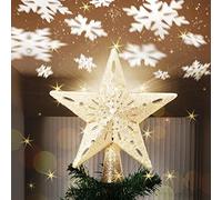Bakaji Punta con Forma de Estrella Luminosa con Juegos de Luces de Copos de Nieve de Reflejo sobre Techo Altura 26 cm Decoración Punta árbol de Navidad Decoración Navidad con Purpurina (Dorado)
