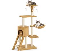 BAKAJI Rascador para Gatos, árbol de sisal, Parque de Juegos, para Gatos, rascador de Columna, Altura 144 cm (Beige)