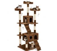 Bakaji Rascador para Gatos Árbol para Gatos Sisal Parque Giochi Caseta Gato Tira arañazos uñas Alto 170 cm, Torre de Escalada para Gatos Estable de Varios Niveles (Marrón)