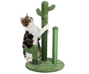 BAKAJI Rascador rascador de 3 Cactus con Bola de árbol en Forma de Planta para Gatos Animales felinos Color Verde con Flor interactiva para uñas antiarañazos Juguete Estable y Resistente Resistente