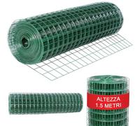 Bakaji Red metálica electrosoldada, altura 150 cm, longitud 25 m, malla 50 x 75 mm, galvanizada para vallas y jaulas animales de metal, Bricolaje DIY jardinería, color verde