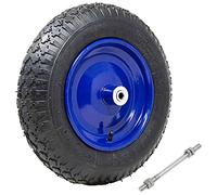 Bakaji Rueda neumática para carretilla de goma de aire, 4 capas, 3,508, banda de rodadura escondida, diámetro 35 cm, ancho 9 cm, llanta de acero con eje de 170 mm, incluye ruedas de repuesto para