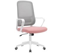 BAKAJI Silla de Escritorio ergonómica con Ruedas giratorias antiarañazos, Respaldo de Tela Transpirable y Soporte Lumbar, sillón de Estudio u Oficina, Ajuste de la Altura del Gas 98-108 cm (Rosa y