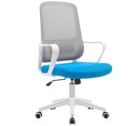 BAKAJI Silla de Escritorio ergonómica con Ruedas giratorias antiarañazos, Respaldo de Tela Transpirable y Soporte Lumbar, sillón de Estudio u Oficina, Ajuste de la Altura del Gas 98-108 cm (Azul y