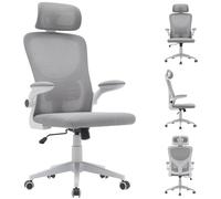 BAKAJI Silla de Escritorio ergonómica de Tela Transpirable y antisudor, Respaldo con Soporte Lumbar y reposacabezas, Silla de Oficina para Estudio o Oficina, Altura Ajustable a Gas, 116-126 cm (Gris)