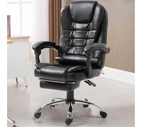 BAKAJI Silla de escritorio y oficina negra con función de masaje, silla 2 cabezales de masaje de piel ecológica y respaldo con reposapiés, 5 ruedas ajustables en altura y alimentación USB