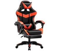 BAKAJI Silla de Gaming para Escritorio, Oficina o casa, de Piel sintética, Respaldo reclinable, cojín Lumbar, reposacabezas, rotación de 360 Grados, Altura Ajustable, Base de 5 Ruedas (Red)