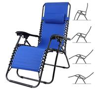 BAKAJI Silla de gravedad cero, Tumbona de jardín Sillón de relajación Plegable Tejido Oxford reclinable, Resistente a la Intemperie Silla de Jardín Balcón, Tumbona Ajustable con Almohada (azul)