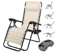 BAKAJI Silla de Gravedad Cero, Tumbona de jardín Sillón de relajación Plegable Tejido Oxford reclinable, Resistente a la Intemperie Silla de Jardín Balcón, Tumbona Ajustable con Almohada