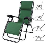 BAKAJI Silla de Gravedad Cero, Tumbona de jardín Sillón de relajación Plegable Tejido Oxford reclinable, Resistente a la Intemperie Silla de Jardín Balcón, Tumbona Ajustable con Almohada (Verde)