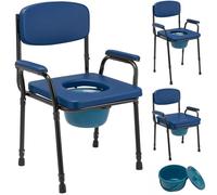 BAKAJI Silla de inodoro plegable y ligera con inodoro extraíble y altura ajustable para personas mayores, discapacitados, personas con movilidad reducida, asiento de inodoro para ahorrar espacio con