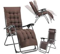 BAKAJI Silla de jardín con cojín de Gravedad Cero, Plegable, de Acero, Ahorra Espacio, Tubular de Acero, reclinable, Tejido Oxford, para Playa, Piscina, decoración Exterior (marrón con cojín)