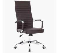 BAKAJI Silla de Oficina de Piel ergonómica con Respaldo Alto y Soporte Lumbar, sillón de Escritorio Giratorio con Altura Ajustable a Gas y Ruedas giratorias a 360°, Base de 64,5 cm cromada (marrón)