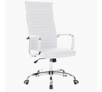 BAKAJI Silla de Oficina de Piel ergonómica con Respaldo Alto y Soporte Lumbar, sillón de Escritorio Giratorio con Altura Ajustable a Gas y Ruedas giratorias a 360°, Base de 64,5 cm cromada (Blanco)