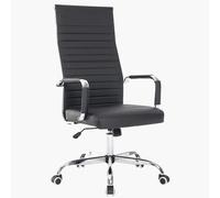 BAKAJI Silla de Oficina de Piel ergonómica con Respaldo Alto y Soporte Lumbar, sillón de Escritorio Giratorio con Altura Ajustable a Gas y Ruedas giratorias a 360°, Base de 64,5 cm cromada (Negro)