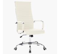 BAKAJI Silla de Oficina de Piel ergonómica con Respaldo Alto y Soporte Lumbar, sillón de Escritorio Giratorio con Altura Ajustable a Gas y Ruedas giratorias a 360°, Base de 64,5 cm cromada (Beige)