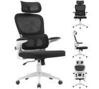 BAKAJI Silla de Oficina de Tela ergonómica con Respaldo y Soporte Lumbar y reposacabezas, sillón de Escritorio Giratorio, Altura Ajustable, Revestimiento antisudor Transpirable (Negro)