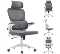 BAKAJI Silla de oficina de tela ergonómica con respaldo y soporte lumbar y reposacabezas, sillón de escritorio giratorio, altura ajustable, revestimiento antisudor transpirable (gris oscuro)
