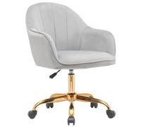 BAKAJI Silla de Oficina de Terciopelo con Base Dorada de 55 cm, Acolchado Extra Suave y Shabby Chic, sillón de Escritorio Decorativo Estudio ergonómico con Ajuste de Altura a Gas 95-105 cm (Gris)