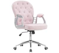 BAKAJI Silla de Oficina de Terciopelo con Relleno Extra Suave y Textura Shabby Chic, sillón de Escritorio Decorativo Estudio ergonómico con Ajuste de Altura a Gas 95-105 cm (Rosa)