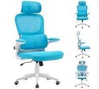 Bakaji silla de oficina ergonómica con respaldo y soporte lumbar, reposacabezas, sillón giratorio de escritorio, altura ajustable, revestimiento antisudor transpirable (azul)