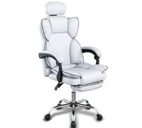 BAKAJI Silla de Oficina ergonómica con Ruedas giratorias de 360°, sillón Gaming de Escritorio con Asiento Acolchado de Alta Densidad, Respaldo reclinable y Elevador Ajustable a Gas (Blanco)