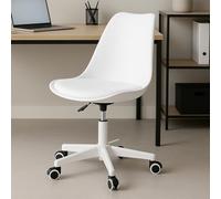 BAKAJI Silla de Oficina ergonómica de diseño Moderno con Altura Ajustable y cojín Acolchado de Alta Densidad, Asiento Giratorio con Ruedas giratorias, Ideal para casa, Estudio (Blanco)