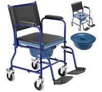 BAKAJI Silla de ruedas de baño con inodoro extraíble, respaldo y asiento ergonómico con 4 ruedas giratorias, ayuda para ancianos, discapacitados y personas con movilidad reducida, 53 × 57,5 × 94 cm