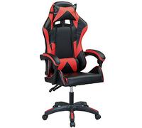 BAKAJI Silla Gaming Scrivana Oficina Casa de Polipiel Respaldo Reclinable Cojín Lumbar Reposacabezas Rotación 360 Grados Direccional Altura Ajustable Base 5 Ruedas (Rojo)