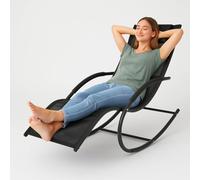 BAKAJI Silla mecedora de jardín, tumbona de gravedad cero, con revestimiento de textileno con reposacabezas, sillón para exteriores e interiores, balcón, patio, terraza (negro)