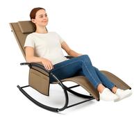 BAKAJI Silla Mecedora de jardín, Tumbona de Gravedad Cero, con Revestimiento de textileno con reposacabezas, sillón para Exteriores e Interiores, balcón, Patio, terraza (marrón)