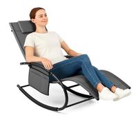 BAKAJI Silla mecedora de jardín, tumbona gravedad cero, con revestimiento de textileno con reposacabezas, sillón para exteriores e interiores, balcón, patio, terraza (gris)