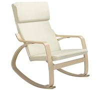 BAKAJI Silla Mecedora de Madera de Abedul con Revestimiento de algodón Acolchado de Rizo de Alta Densidad, sillón oscilante Relax y cojín, Asiento ergonómico, Carga máxima 130 kg (Beige)